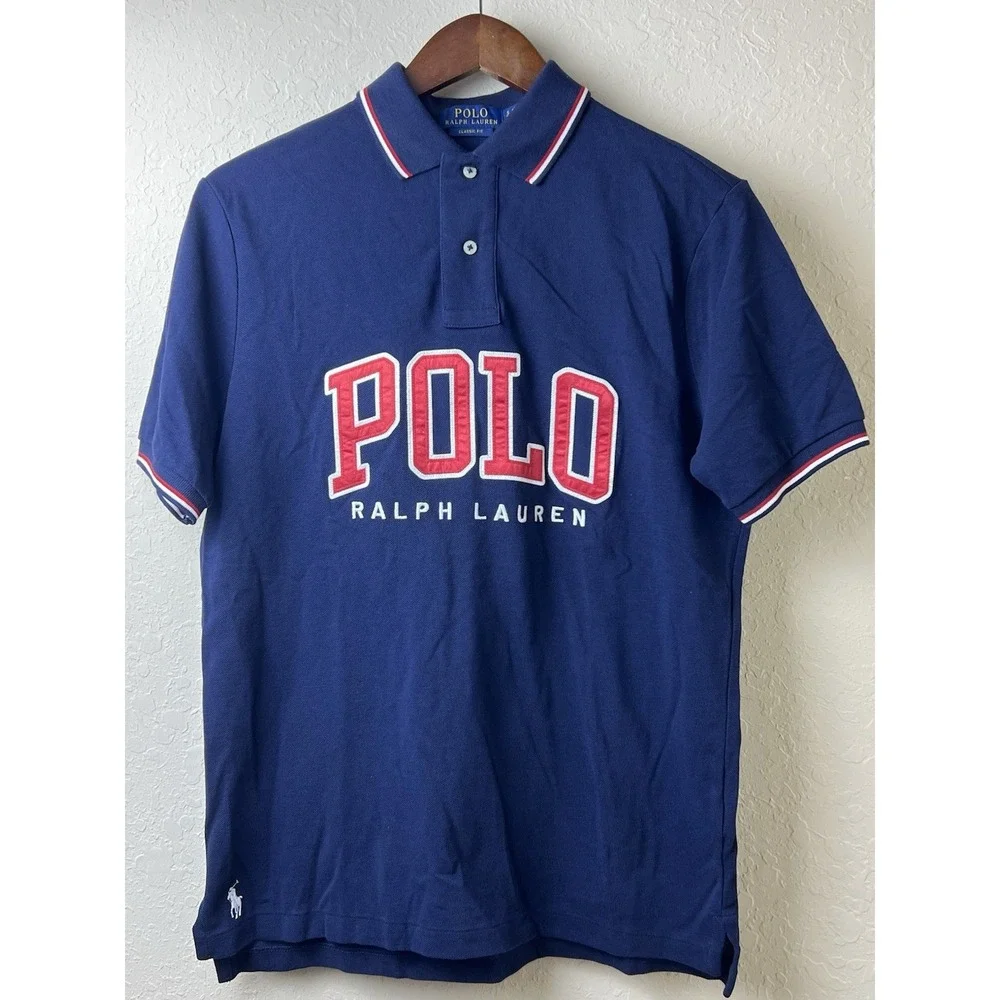 Polo Ralph Lauren‎ Polo Shirt Spell Out Mens Small Red White Blue Pony Americana